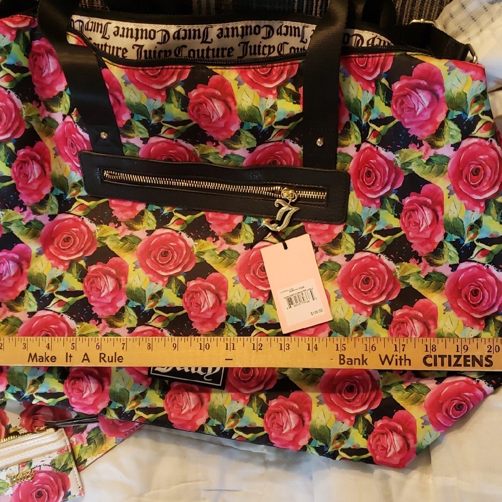 Juicy Couture Rose Print Tote - Black and Pink